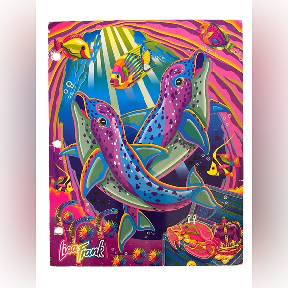VTG 90s LISA FRANK Trends Dolphin Divers Echo Suni Pocket Folder Rare USA Made - Picture 1 of 6